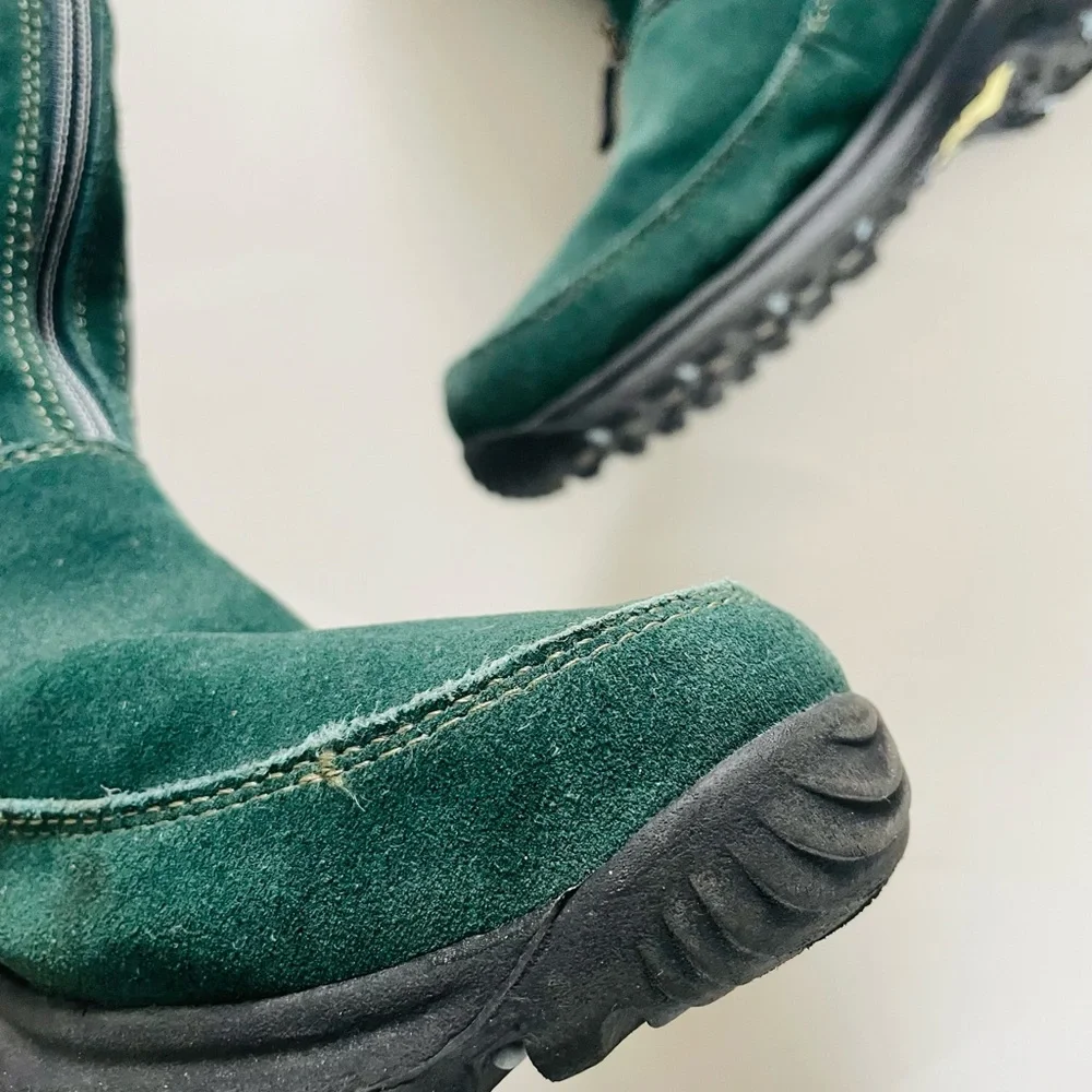 Lands’ End Vintage Green & Blue Plaid Suede Zip Winter Booties